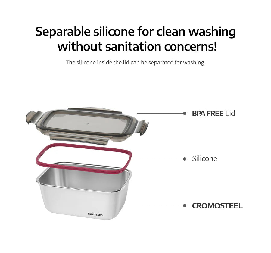 Cuitisan Stainless steel Microwavable Storage Box - Simple Rectangle 1800ml