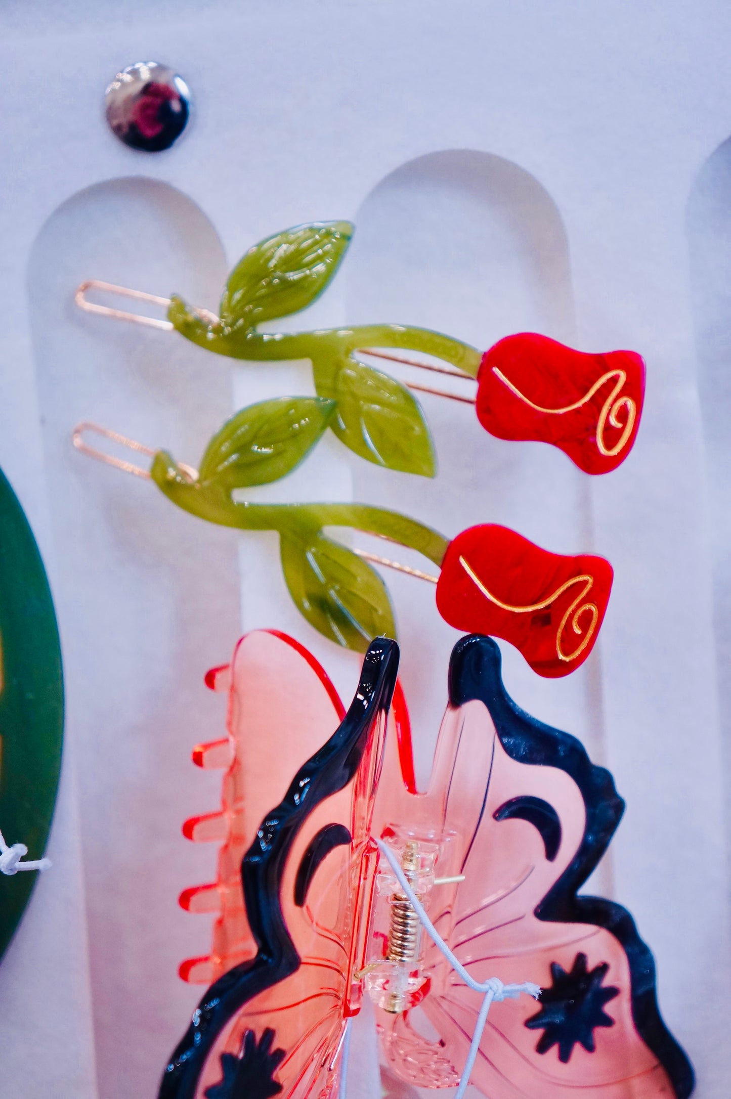Winona Irene|Red Rose Barrette Hair Clip set of Two