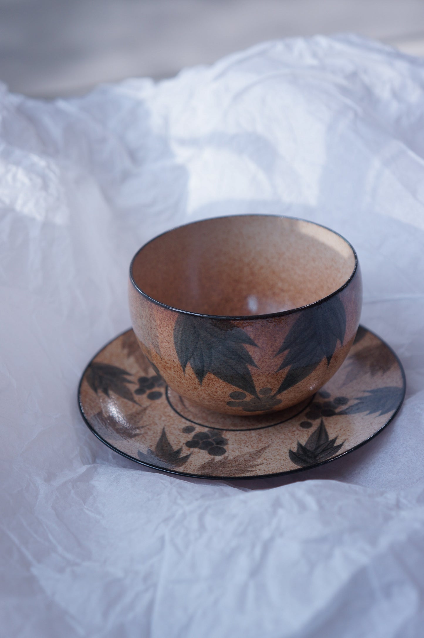Jingdezhen | Sishuang | Grapes Egg Latte Cup & Saucer - Maillard Style Wide Mouth