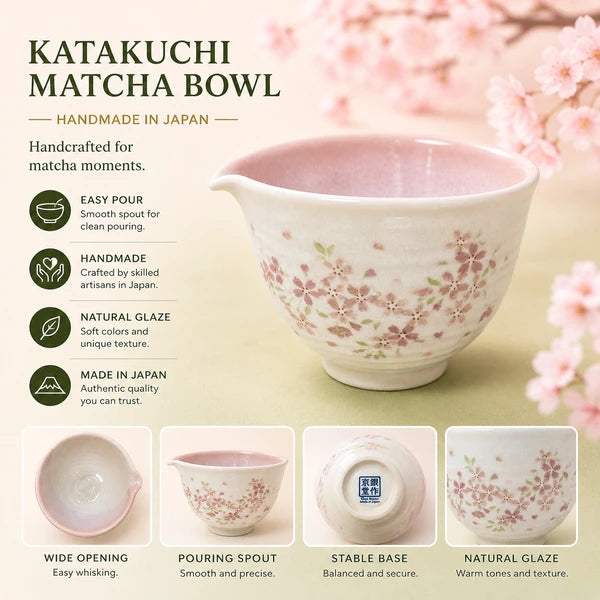 Mino Ware Matcha Bowl Set｜Cherry Blossom