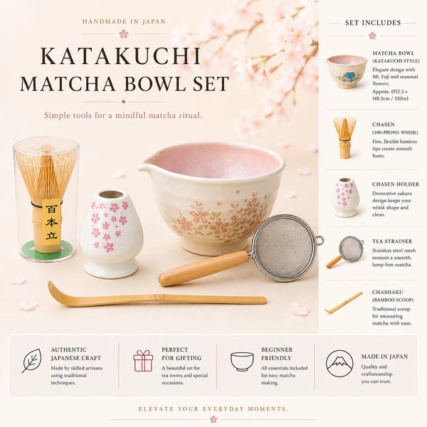 Mino Ware Matcha Bowl Set｜Cherry Blossom