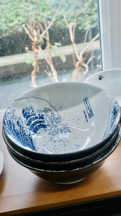 Mino Ware The Great Wave Pattern Large Donburi Bowl