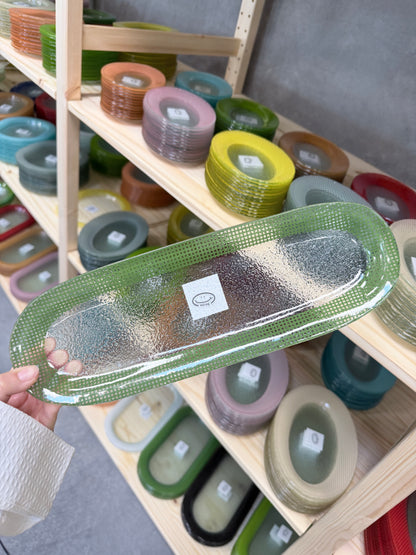 Eding | Checky Glass Slim Long Oval Tray