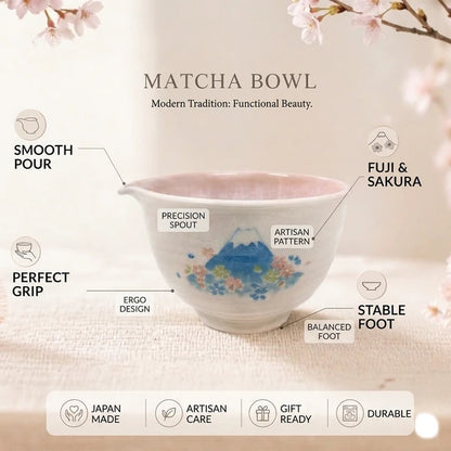 Mino Ware Matcha Bowl Set｜Pink Fuji Mountain