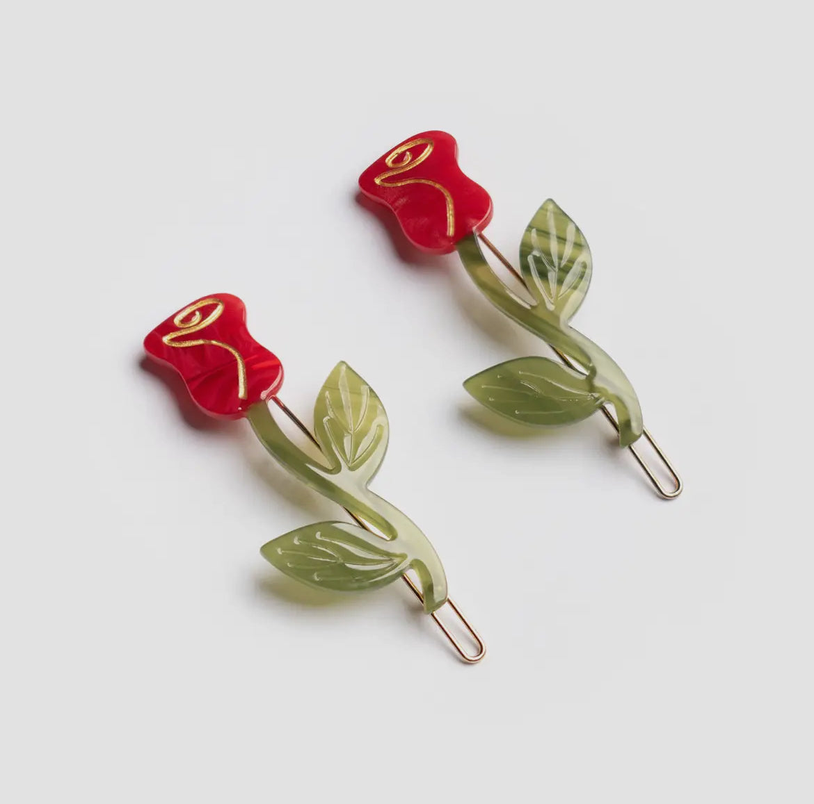 Winona Irene｜Red Rose Barrette Hair Clip set of Two