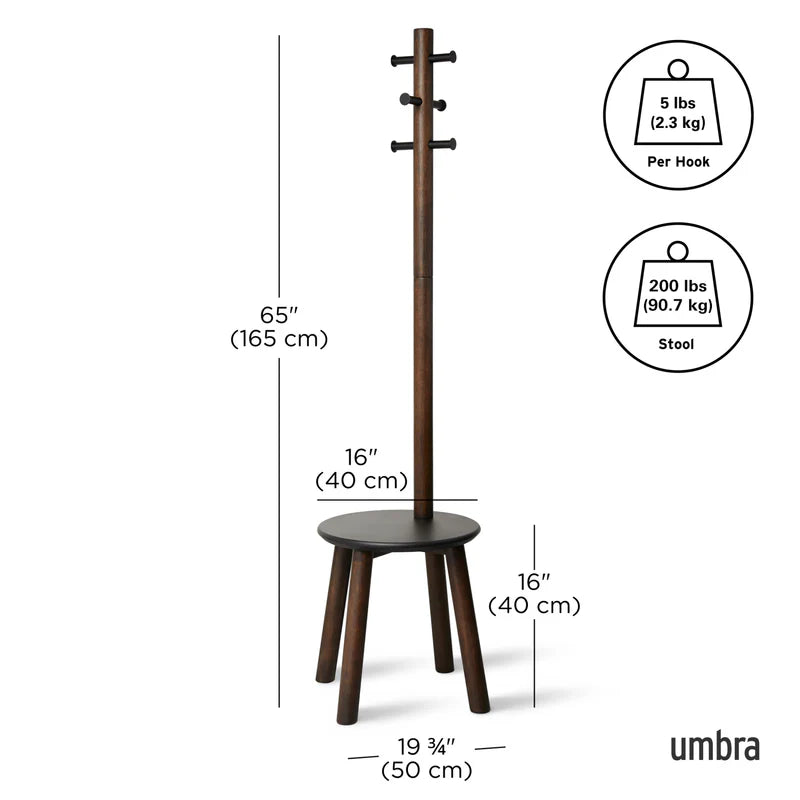 Umbra | PILLAR STOOL AND COAT RACK Black Walnut (Pick up & Delivery Only)
