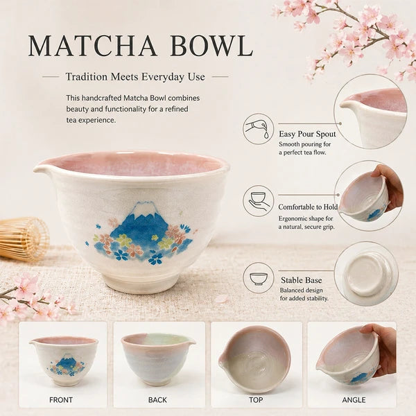 Mino Ware Matcha Bowl Set｜Pink Fuji Mountain