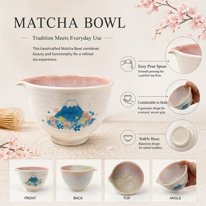 Mino Ware Matcha Bowl Set｜Pink Fuji Mountain