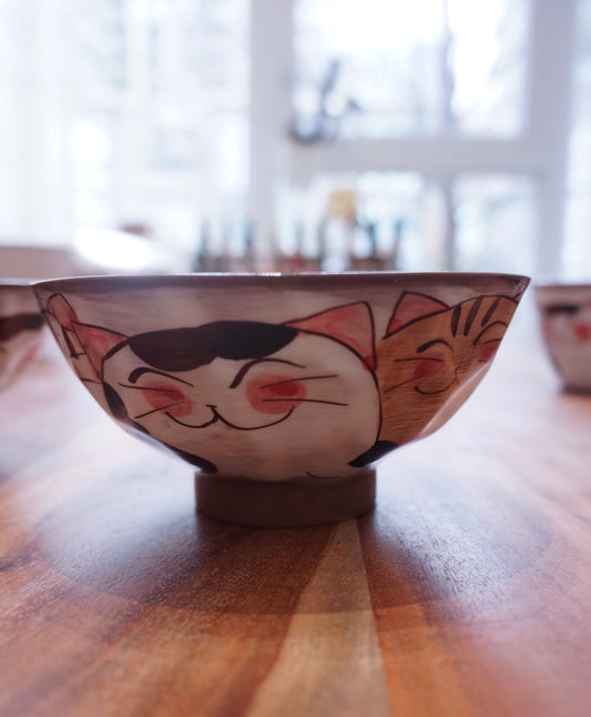 Hasami Ware Cat Rice Bowl Blue