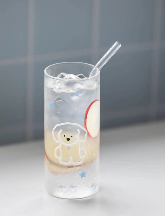 Lumiland｜White Beagle Tall Glass cup（with straw and brush）