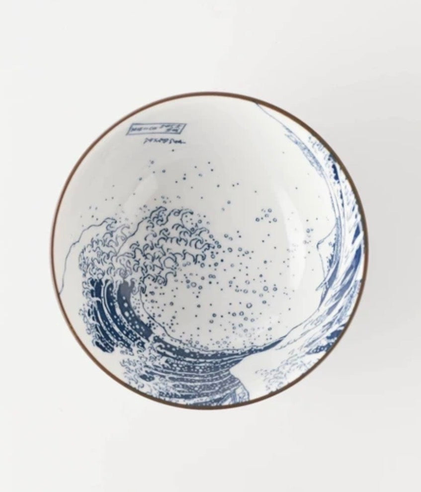 Mino Ware The Great Wave Pattern Rice Bowl