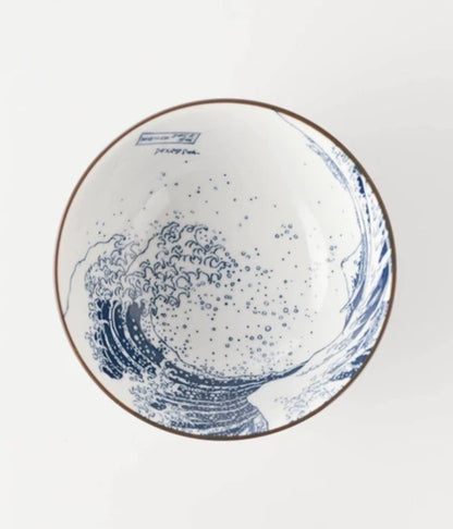 Mino Ware The Great Wave Pattern Rice Bowl
