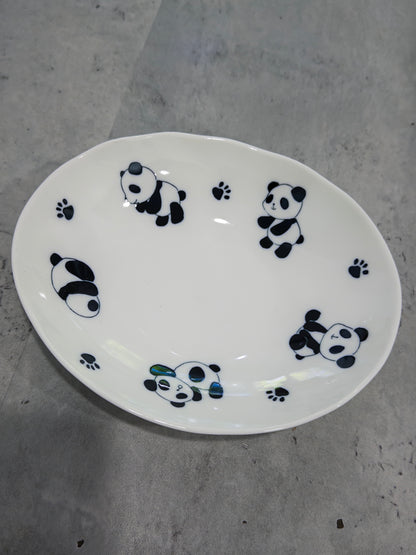Mino Ware Panda Donburi oval plate