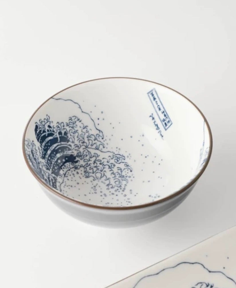 Mino Ware The Great Wave Pattern Rice Bowl