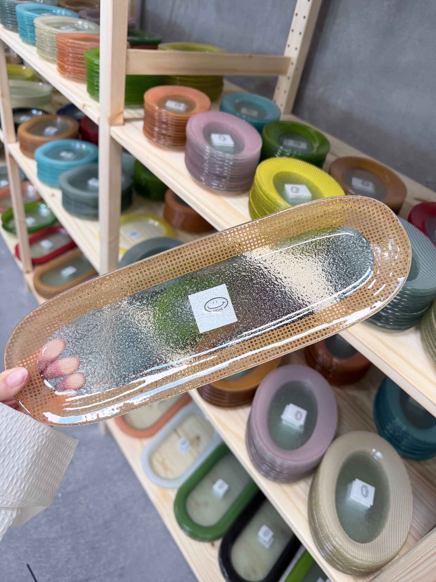 Eding | Checky Glass Slim Long Oval Tray