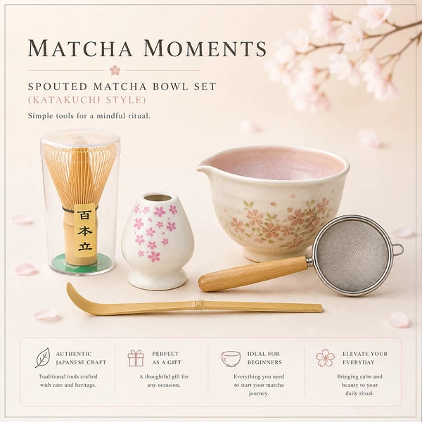 Mino Ware Matcha Bowl Set｜Cherry Blossom