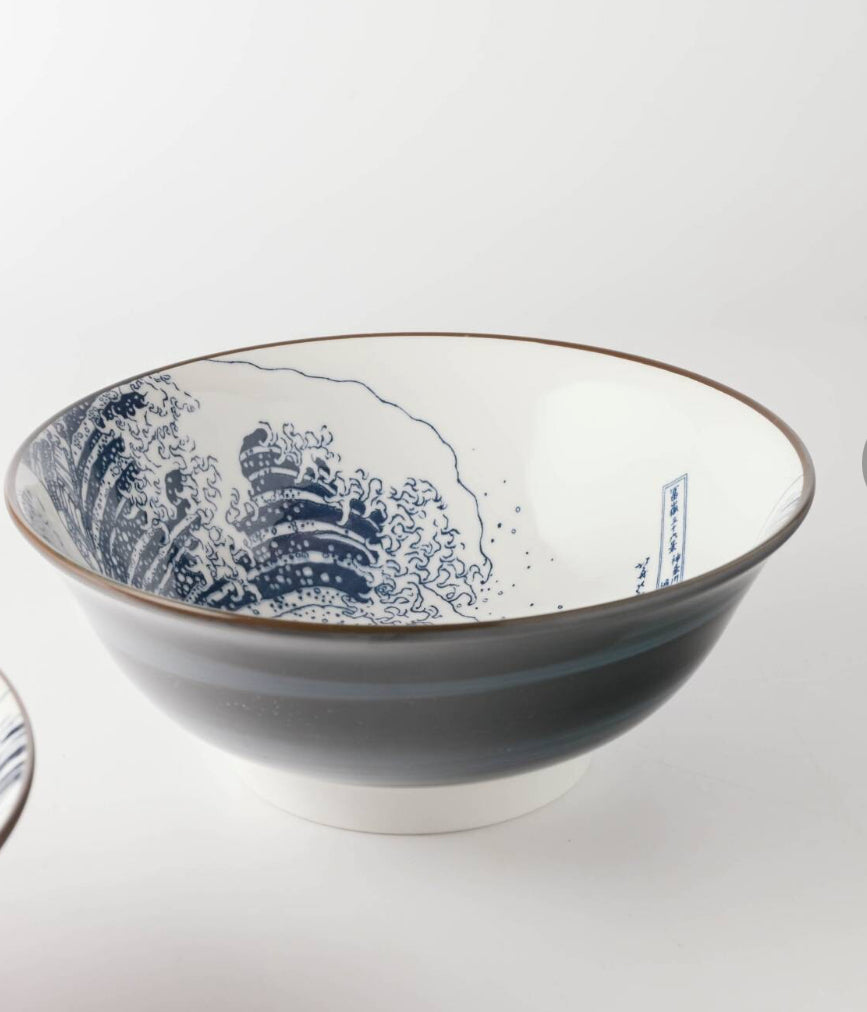 Mino Ware The Great Wave Pattern Large Donburi Bowl