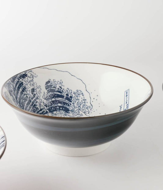 Mino Ware The Great Wave Pattern Large Donburi Bowl