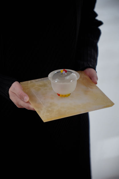 Shiqing Glassware Glaze Art Glass Tray - Amber