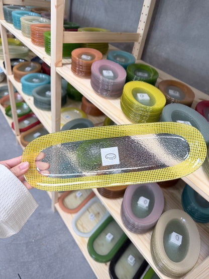 Eding | Checky Glass Slim Long Oval Tray