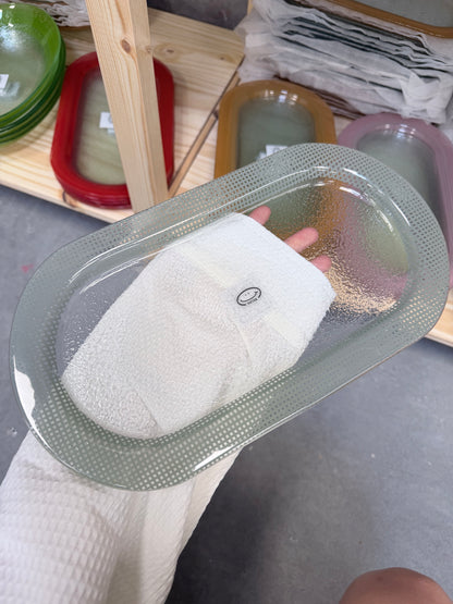 Eding | Plateau long ovale en verre Checky