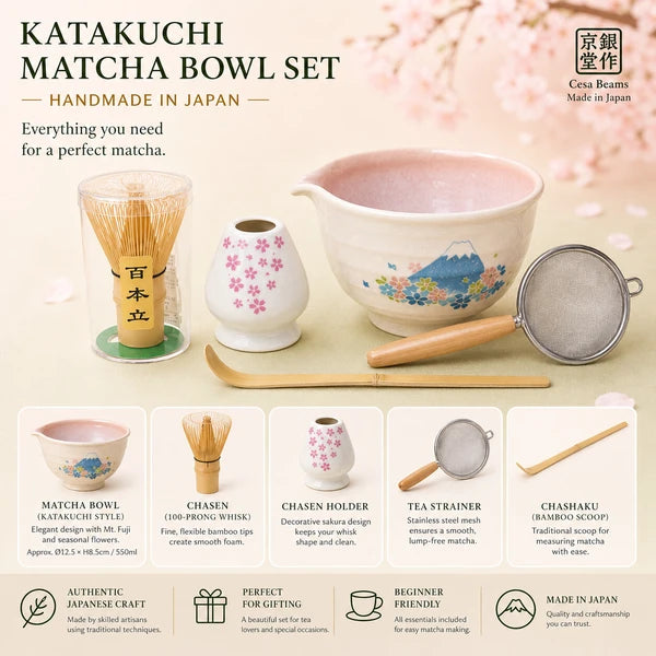 Mino Ware Matcha Bowl Set｜Pink Fuji Mountain