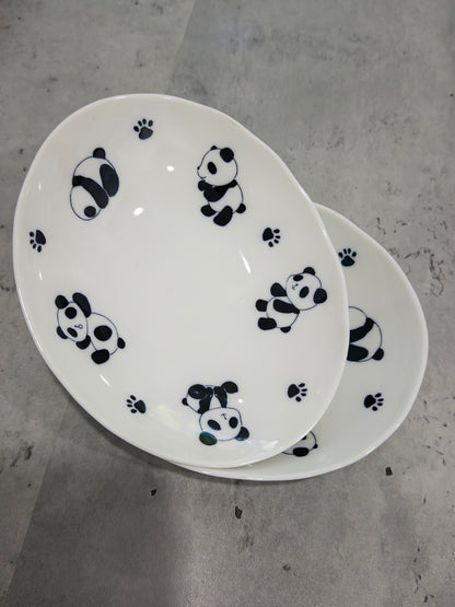 Mino Ware Panda Donburi oval plate