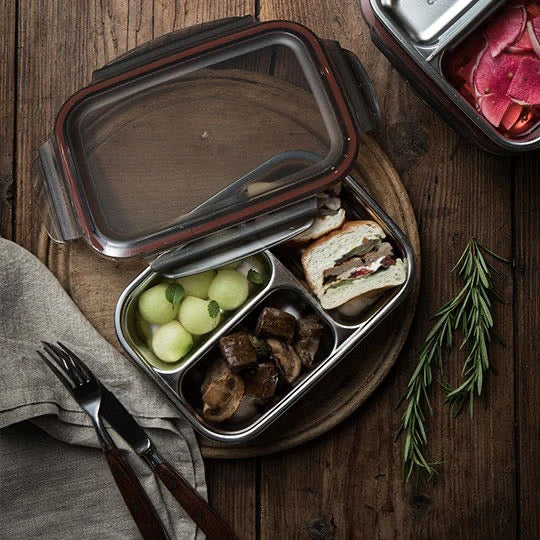 Cuitisan Stainless steel Microwavable Storage Box - Partition Rectangle 900ml