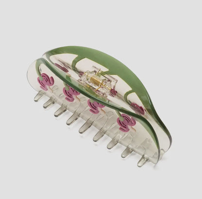 Winona Irene｜Bleeding Heart Flower Long Green Hair Claw Clip