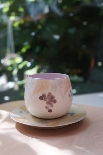 Jingdezhen | Sishuang | Grapes Egg Latte Cup & Saucer - Purple Narrow Mouth