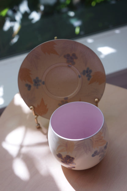 Jingdezhen | Sishuang | Grapes Egg Latte Cup & Saucer - Purple Narrow Mouth