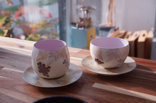 Jingdezhen | Sishuang | Grapes Egg Latte Cup & Saucer - Purple Wide Mouth