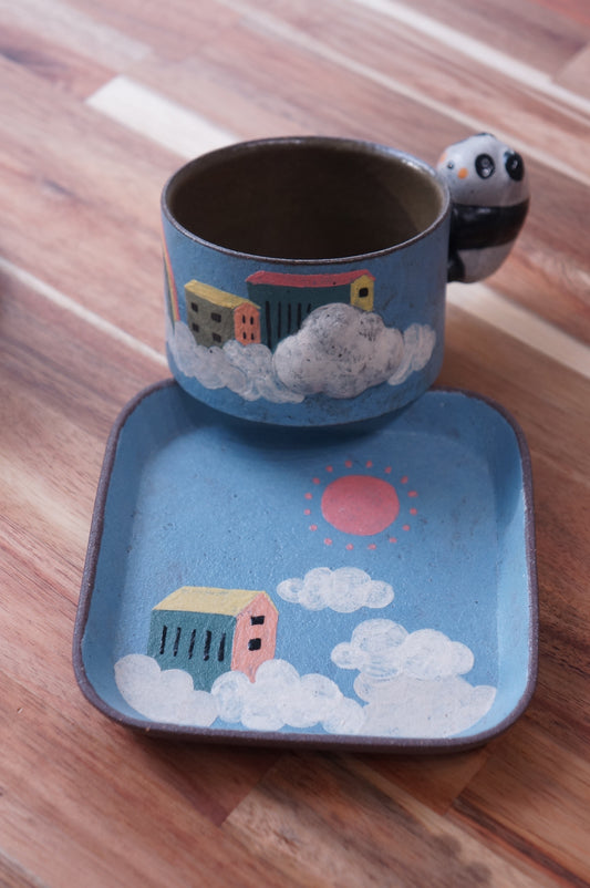 Jingdezhen | Erli | Panda Style Mug & Saucer | House in the Sky