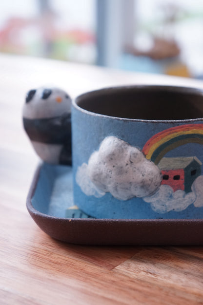 Jingdezhen | Erli | Panda Style Mug & Saucer | House in the Sky