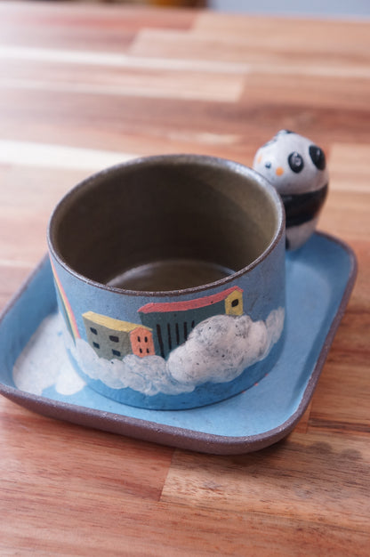 Jingdezhen | Erli | Panda Style Mug & Saucer | House in the Sky