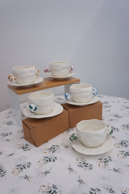 Jingdezhen | Gutou | Corrugation Double Ear Cup & Saucer