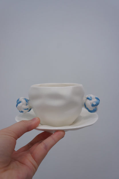 Jingdezhen | Gutou | Corrugation Double Ear Cup & Saucer