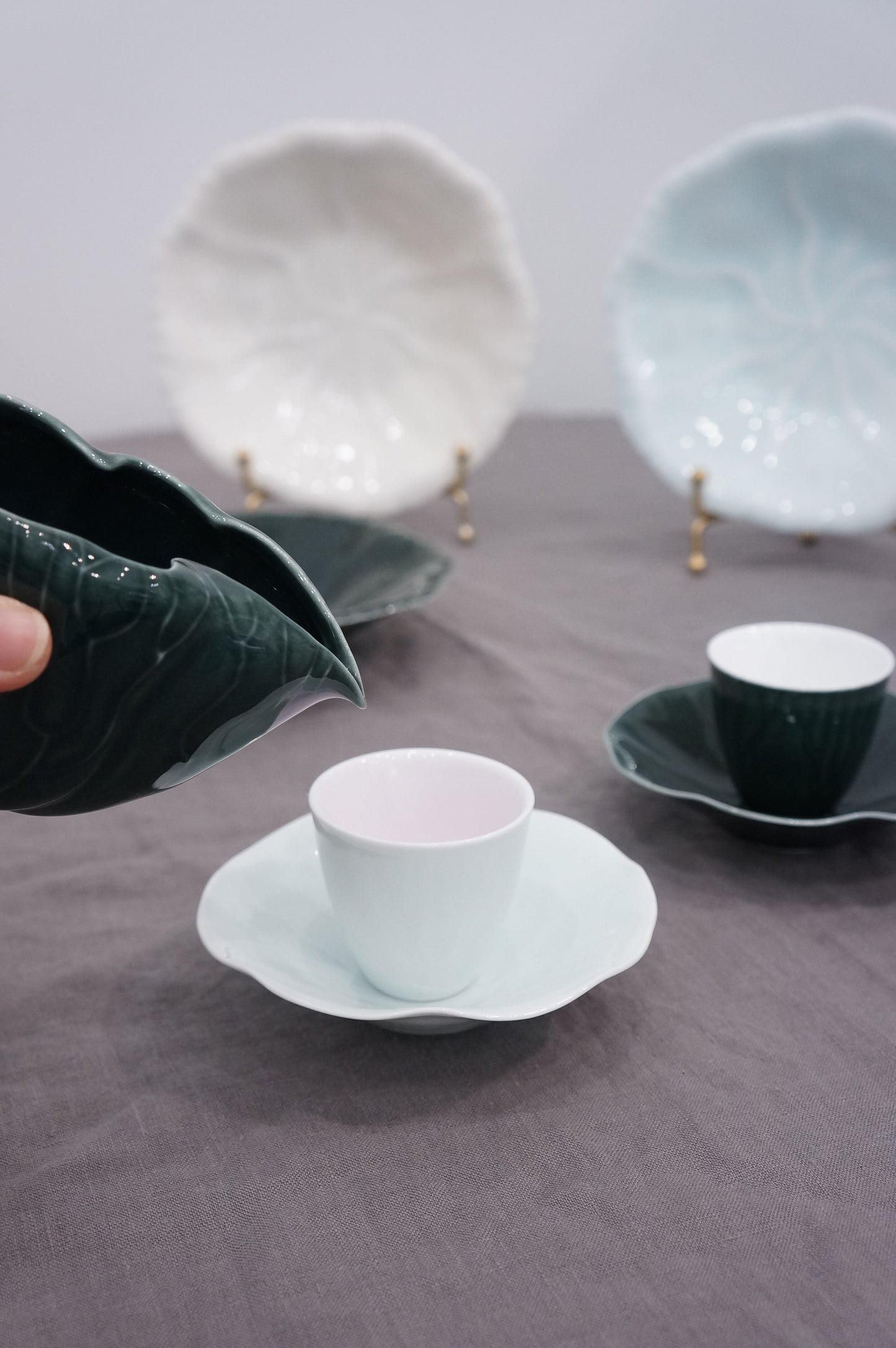 Jingdezhen | Gezhan | Lily Pad Tea Cup with Saucer Pair Set