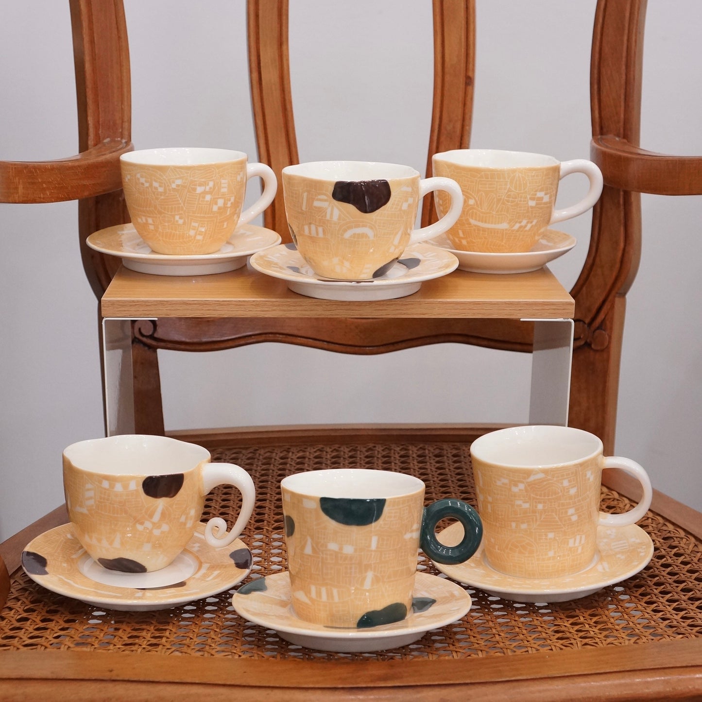 Jingdezhen | Gutou | Exclusive Customization Hundred Huts Cup & Saucer - Yellow