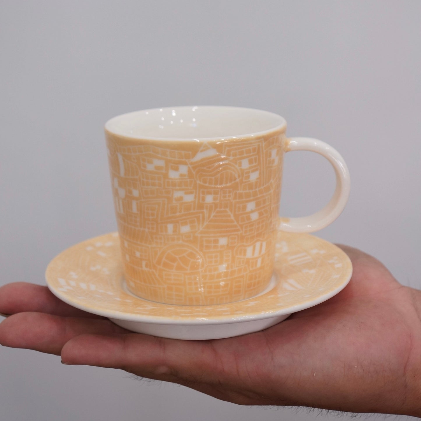 Jingdezhen | Gutou | Exclusive Customization Hundred Huts Cup & Saucer - Yellow