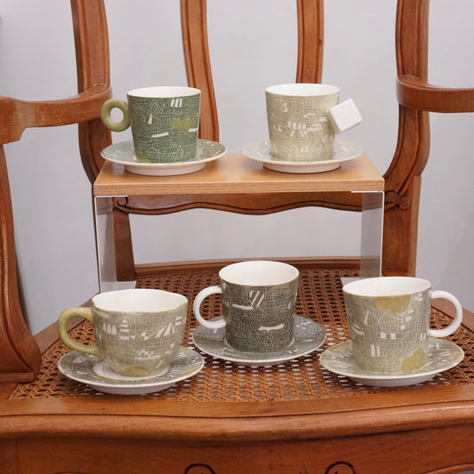 Jingdezhen | Gutou | Exclusive Customization Hundred Huts Cup & Saucer - Green