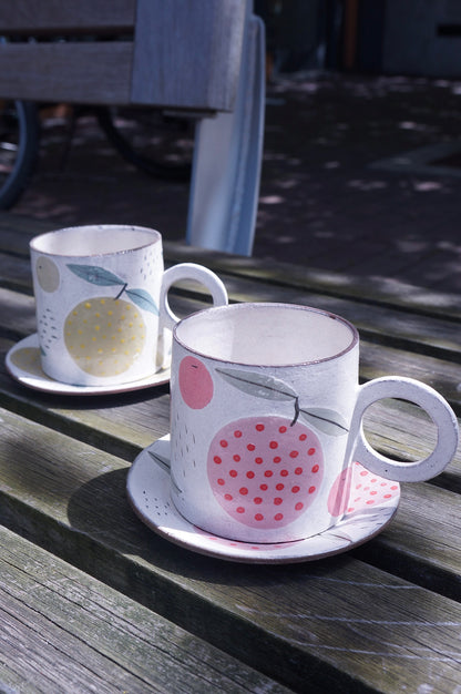 Jingdezhen | Handmade Fruit Cup & Saucer Set (Rose Pink)