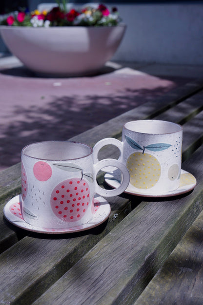 Jingdezhen | Handmade Fruit Cup & Saucer Set (Rose Pink)