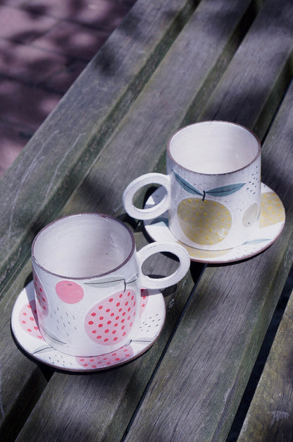 Jingdezhen | Handmade Fruit Cup & Saucer Set (Rose Pink)