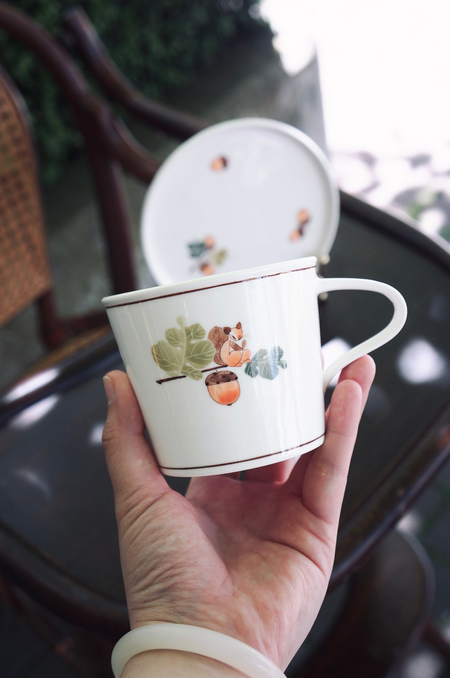 Jingdezhen | Handpaint Squirrel Acorn Cup & Saucer Set