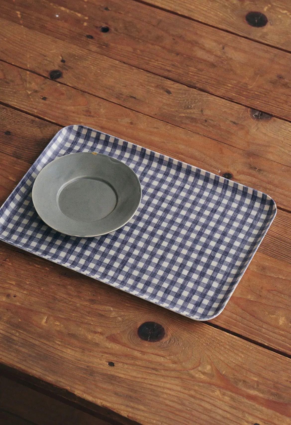 Grey Blue Checkered Tray