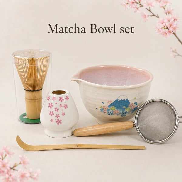 Mino Ware Matcha Bowl Set｜Pink Fuji Mountain