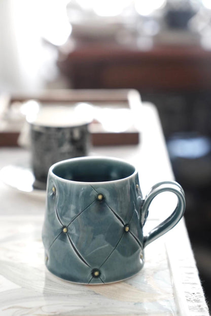 Jingdezhen | Daojin | Diamond Pattern Leather Style Mugs (2 Colors)