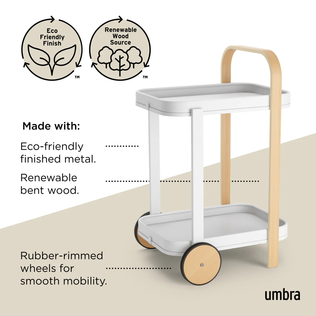 Umbra | Bellwood Bar & Serving Cart - White Natural (Pick up & Delivery Only)