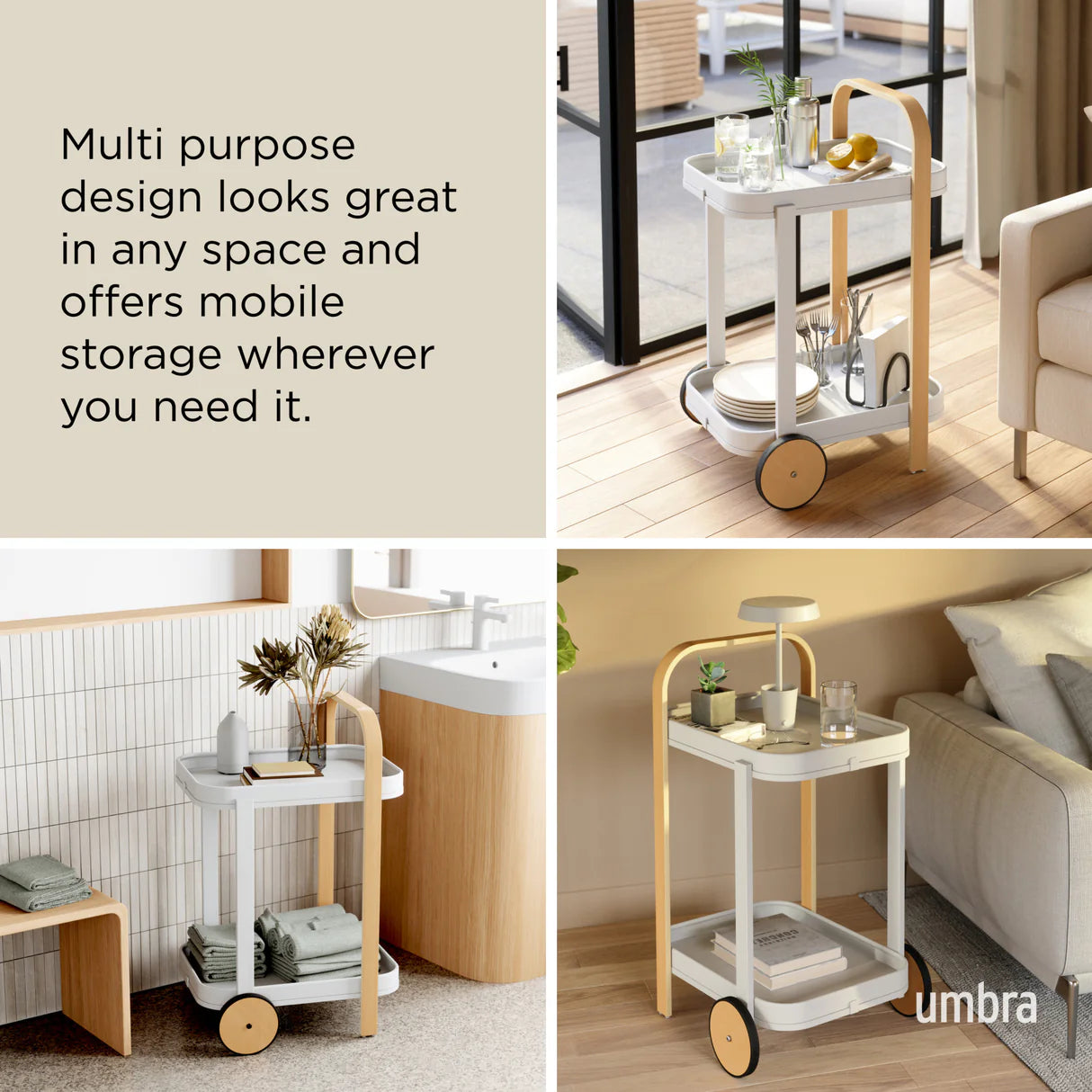 Umbra | Bellwood Bar & Serving Cart - White Natural (Pick up & Delivery Only)